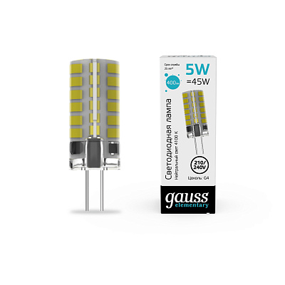 Лампа Gauss LED G4 210-240V 5W 2400lm 4100K силикон
