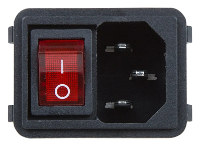 Выключатель клавишный 250V 10А (4с) ON-OFF красный с подсветкой и штекером C14 3PIN  REXANT