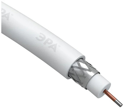 ЭРА Кабель коаксиальный RG-6U, 75 Ом, CCS/(оплётка Al 32%), PVC, цвет белый, бухта 100 м, SIMPLE