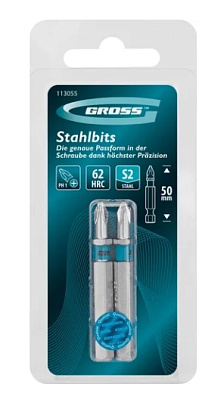 Бита PH1х50мм, сталь S2, шестигр., 2 шт.// Gross 