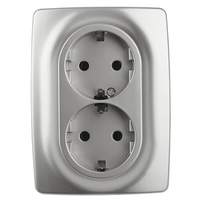 Эра12 алюминий Розетка СП 2м с заземлением 2X2P+E Schuko 16АХ-250В 12-2106-03
