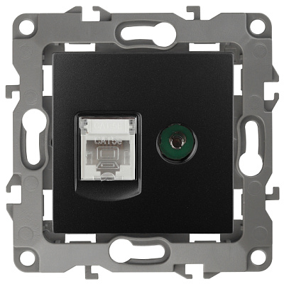 Эра12 антрацит Розетка RJ45+TV СП ЭРА 12-3110-05