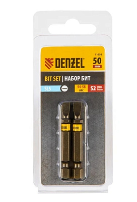 Набор бит SL5,0х50, сталь S2, шестигранный профиль, 2 шт.// Denzel