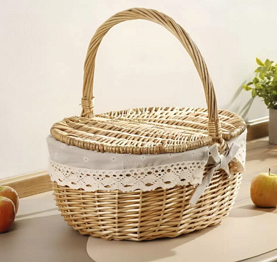 Корзина 40х30х18 см, овальная, плетеная, с крышкой