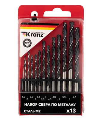Набор сверл по металлу HSS 1.5-6.5 мм, 13 шт KRANZ KR-91-0631