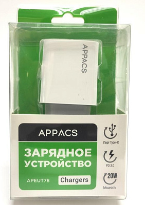 Зарядное устройство 220V APPACS (рус.) APEU78  1USB + 1USB-C 20W