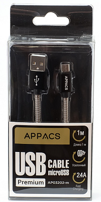 Кабель APPACS (рус.) AP03202m, microUSb, 5V/2.4A, 1 метр