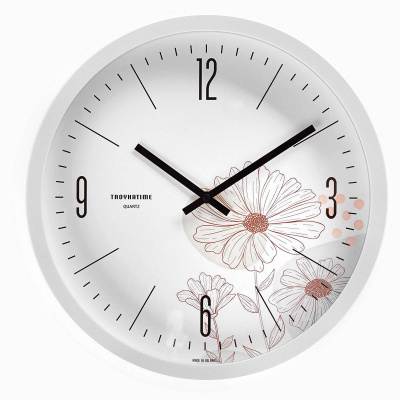 9685719 Часы настенные Цветы, белый d-30,5 см