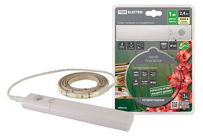 Подсветка 2,4Вт 5В IP20 SMD2835-30LED/m 6000К(1 м),дат-к движ.и осв.,акк. Li-Ion1100мАч