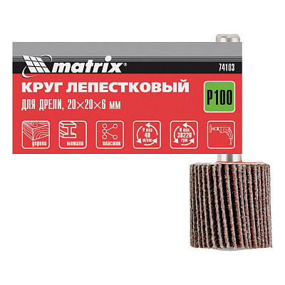 Круг лепестковый радиальный для дрели, 20х20х6 мм, P100 // MATRIX
