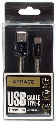 Кабель APPACS (рус.) AP03202a, TYPE-C, 5V/2.4A, 1 метр