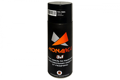 Грунт-эмаль по ржавчине аэрозольная Monarca RAL9005 Черный Глянцевый, 520 мл