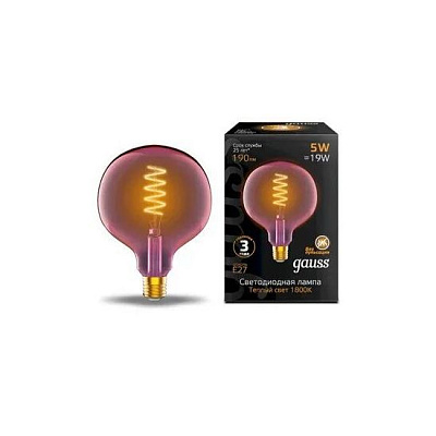 Лампа Gauss LED Filament G125 5W 190lm 1800К Е27 pink flexible