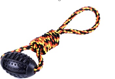 Игрушка NUNBELL д/собак канатная Мяч-регби с ручкой 10х6.5см l=40см