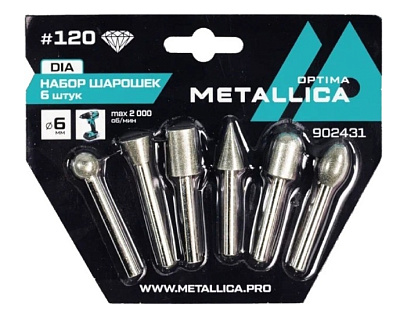 Набор шарошек алмазных METALLICA Optima #120, L=60 мм, 6 шт, по плитке, камню, бетону