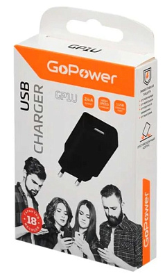 Сетевое зарядное устройство GoPower GP1U 1USB 2.4A 12W черный
