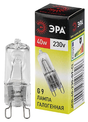 Лампа галогенная ЭРА JCD-40-230V-G9-CL 40Вт капсула теплый белый свет G9
