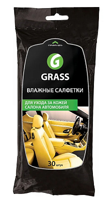 Салфетка влажная для ухода за кожаным салоном с натуральным воском карнауба GRASS 30шт.