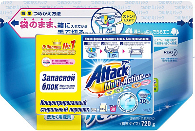 Концентрированный стиральный порошок ATTACK Multi-Action 0,72кг Запасной блок не марка