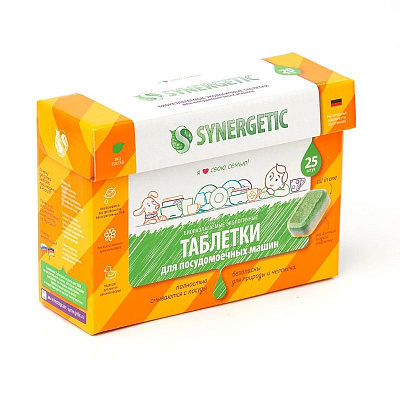 Бесфосфатные таблетки для посудомоечных машин Synergetic 25шт не марка
