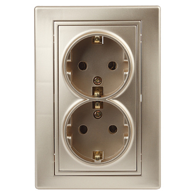 Intro Plano шампань Розетка СП 2м с заземлением 2X2P+E Schuko 16А-250В IP20 1-205-04
