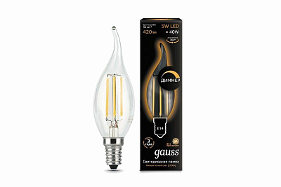 Лампа Gauss LED Filament 7W 550lm 4100К Е14 шаг. диммирование (филамент, свеча на ветру)