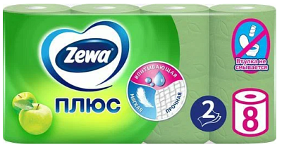 Бумага туалетная " ZEMMA Plus"  2-х сл. с аром. яблока 8