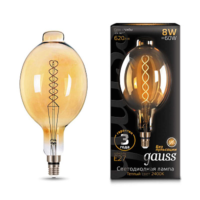 Лампа Gauss LED Filament BT180 8W 620lm 2400К Е27 golden flexible 