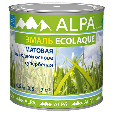 Эмаль акриловая Альпа Эколак матовая белая 0,5л