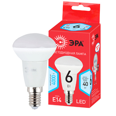 Лампа светодиодная  R50-6w Е14 4000К, нейтральный белый eco ЭРА