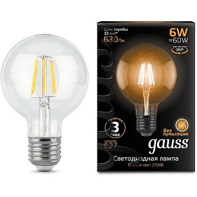 Лампа Gauss LED Filament G95 6W 630lm 2700К Е27 Промо