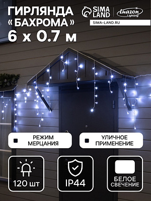 БАХРОМА ПРОМО. IP44, УМС, Ш:6м, В:0.7м, Н.Б. 2W LED-120-220V, мерц, БЕЛЫЙ   
