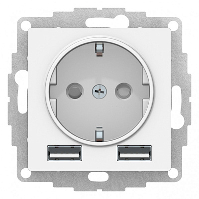 AtlasDesign белый Розетка СП 1м+2USB с заземлением 16А механизм SchE