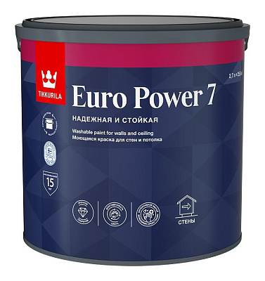 Краска моющаяся Tikkurila Euro Power 7 матовая база А белая 0,9л Уценка