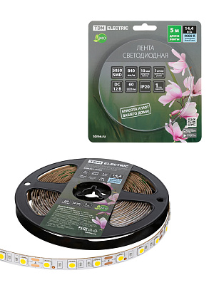 Лента светодиодная 12В 14,4Вт/м 60LED/м IP20 4000К SMD5050-60 TDM (5 м) блистер