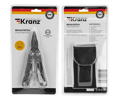 Мультитул KRANZ 15 функций, 158мм
