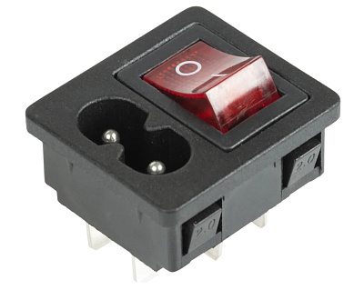 Выключатель клавишный 250 V 6 А (4с) ON-OFF красный с подсветкой и штекером C8 2PIN  REXANT