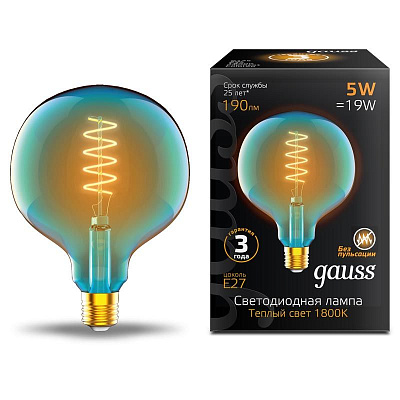 Лампа Gauss LED Filament G125 5W 190lm 1800К Е27 sky blue flexible