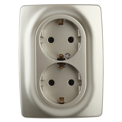 Эра12 шампань Розетка СП 2м с заземлением 2X2P+E Schuko 16АХ-250В 12-2106-04